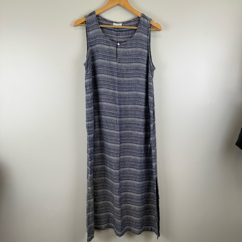 Pure Jill Linen Shift Maxi Dress Key-Hole Pocket Sapphire Size Medium Petite